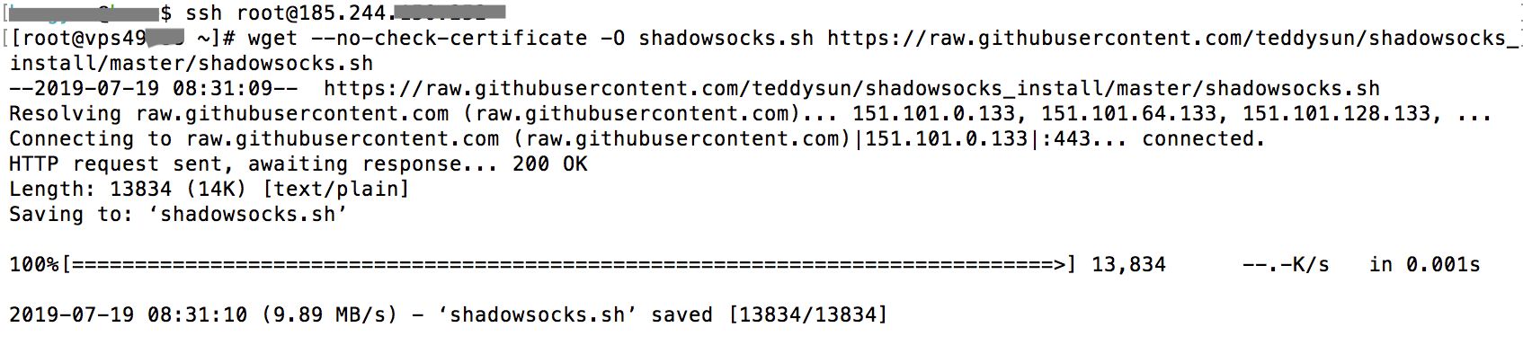 connect to VPS, download shadowsocks