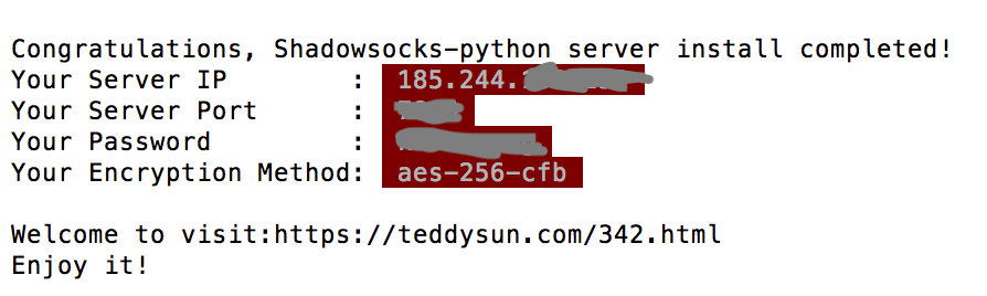 shadowsocks setup completed